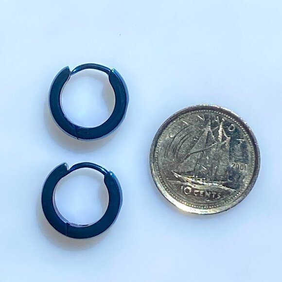 Ionic Plated Stainless Steel and Cubic Zirconia Blue Huggie Hoop - Picture 6 of 7